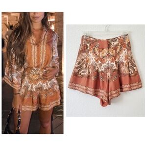 H&M Conscious Tencel Viscose Paisley High Rise Shorts 2 XS Boho Swingy Skort NWT